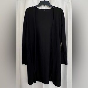 Black Open Front Longline Cardigan Duster with Pockets Size L